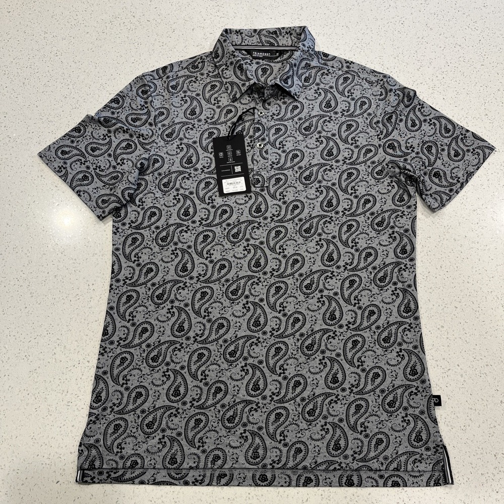 7 DIAMONDS Polo Shirt Palmer Paisley Pima Cotton Blend 4-Way Stretch MEDIUM NWT